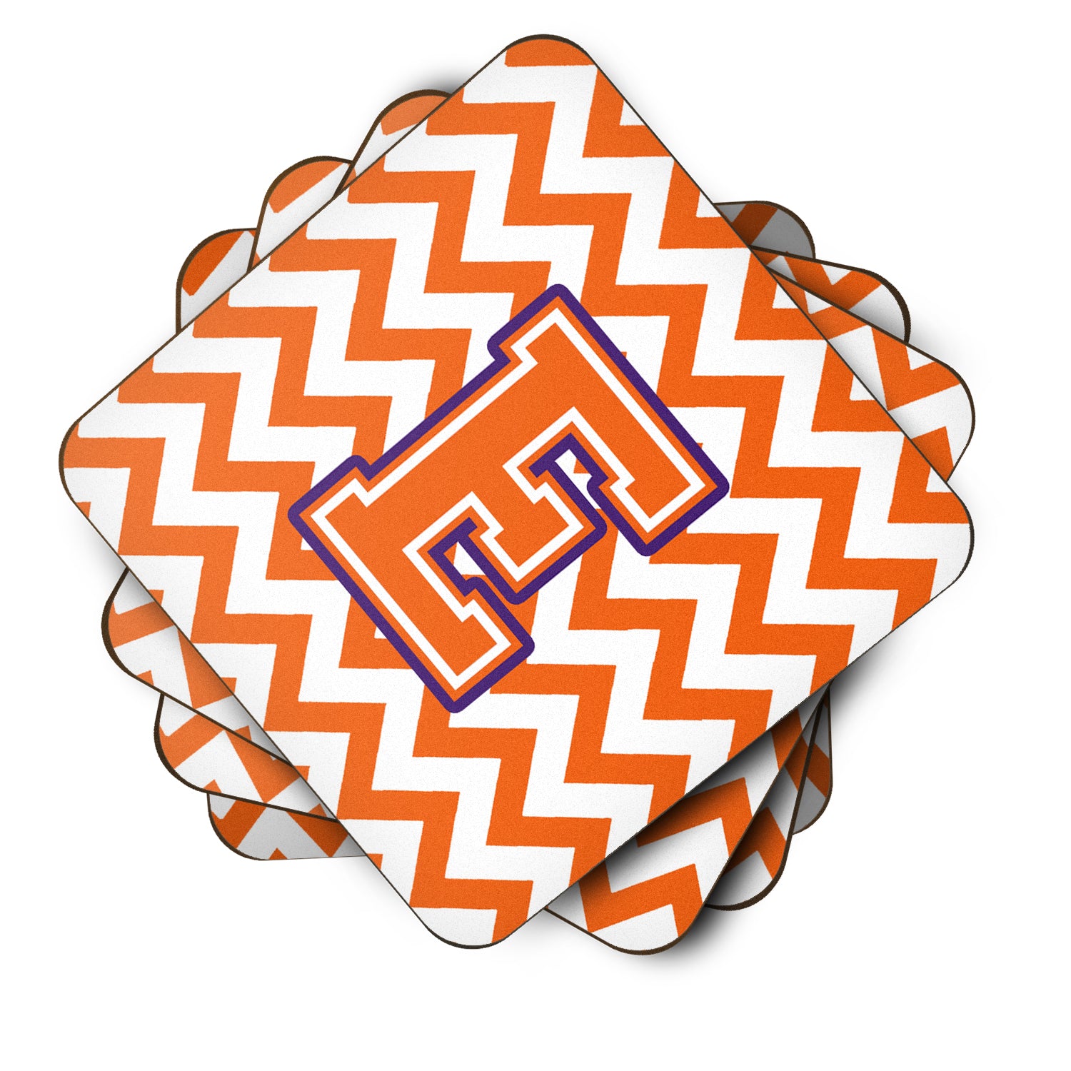 Letter E Chevron Orange and Regalia Foam Coaster Set of 4 CJ1062-EFC - the-store.com