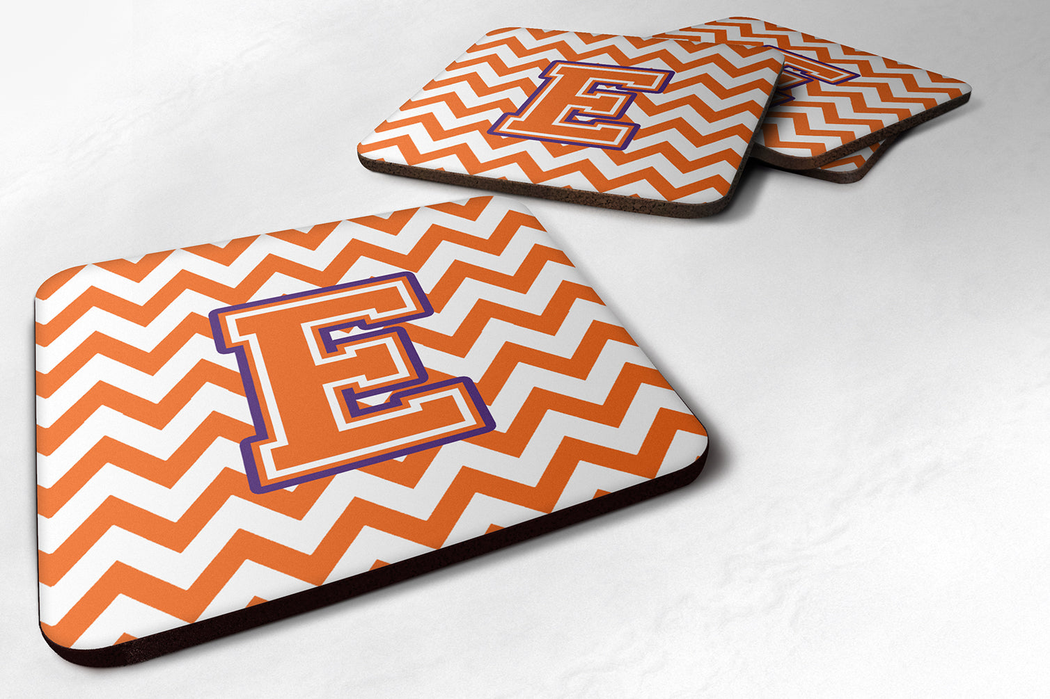 Letter E Chevron Orange and Regalia Foam Coaster Set of 4 CJ1062-EFC - the-store.com