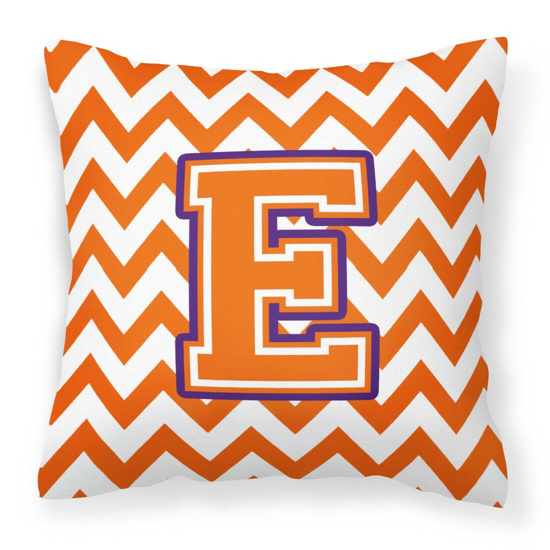 Letter E Chevron Orange and Regalia Fabric Decorative Pillow CJ1062-EPW1414 by Caroline's Treasures