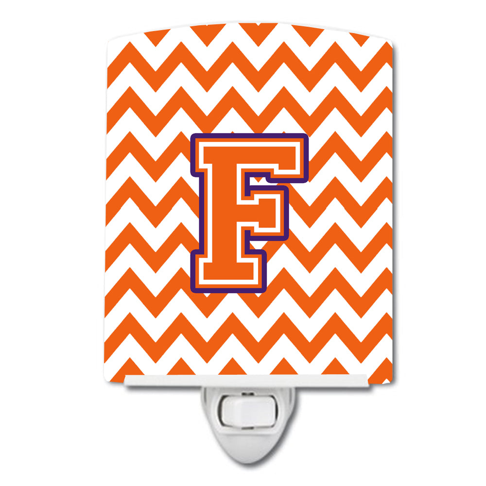 Letter F Chevron Orange and Regalia Ceramic Night Light CJ1062-FCNL - the-store.com