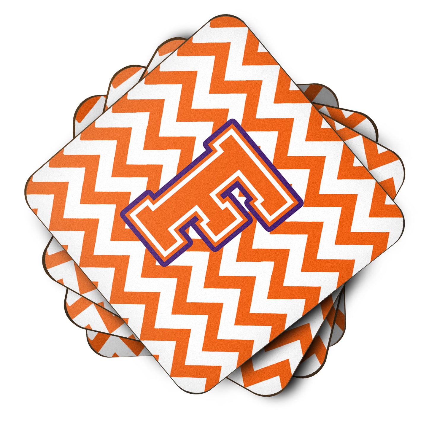 Letter F Chevron Orange and Regalia Foam Coaster Set of 4 CJ1062-FFC - the-store.com