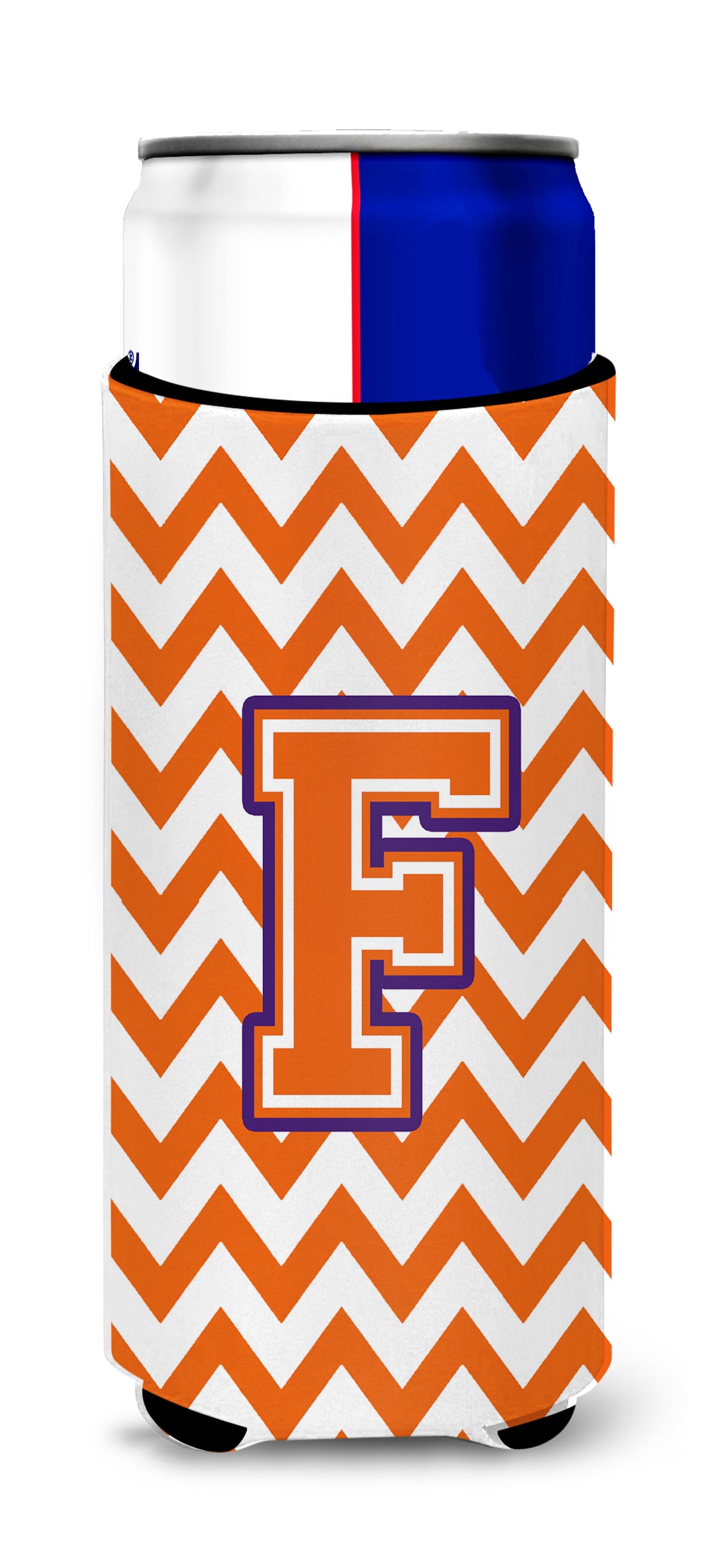 Letter F Chevron Orange and Regalia Ultra Beverage Insulators for slim cans CJ1062-FMUK.