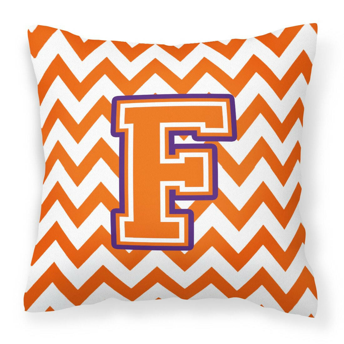 Letter F Chevron Orange and Regalia Fabric Decorative Pillow CJ1062-FPW1414 by Caroline's Treasures