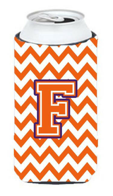 Letter F Chevron Orange and Regalia Tall Boy Beverage Insulator Hugger CJ1062-FTBC by Caroline's Treasures