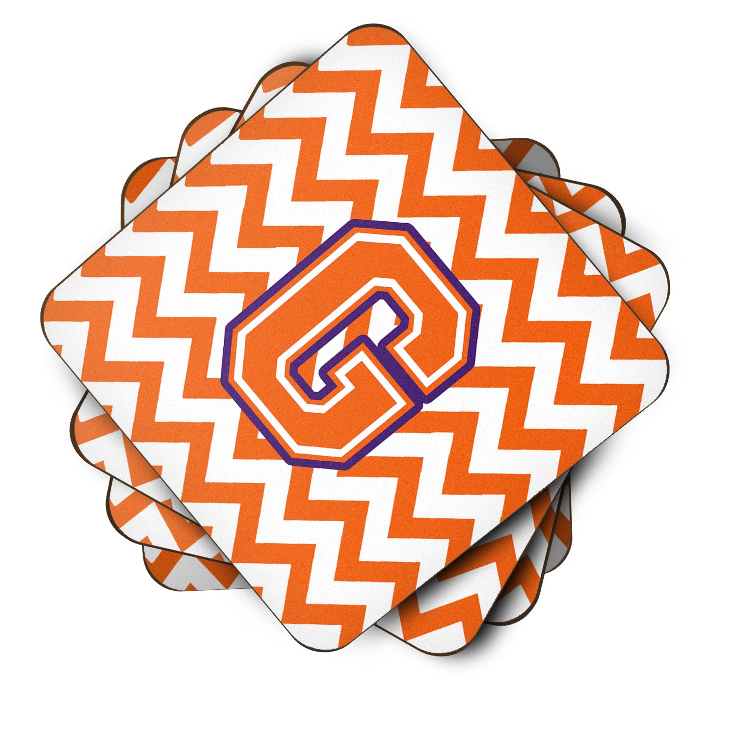 Letter G Chevron Orange and Regalia Foam Coaster Set of 4 CJ1062-GFC - the-store.com