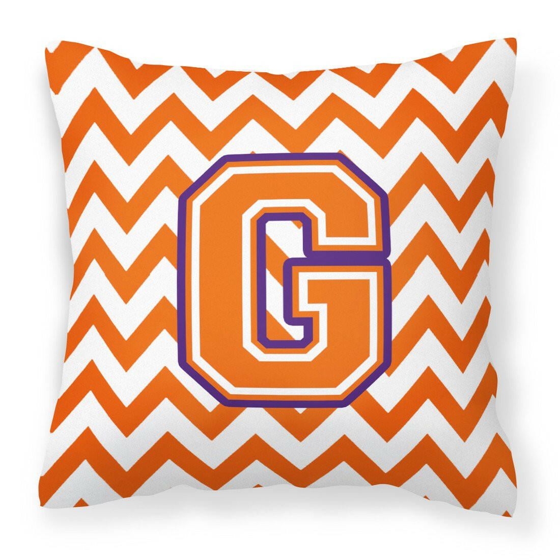 Letter G Chevron Orange and Regalia Fabric Decorative Pillow CJ1062-GPW1414 by Caroline's Treasures