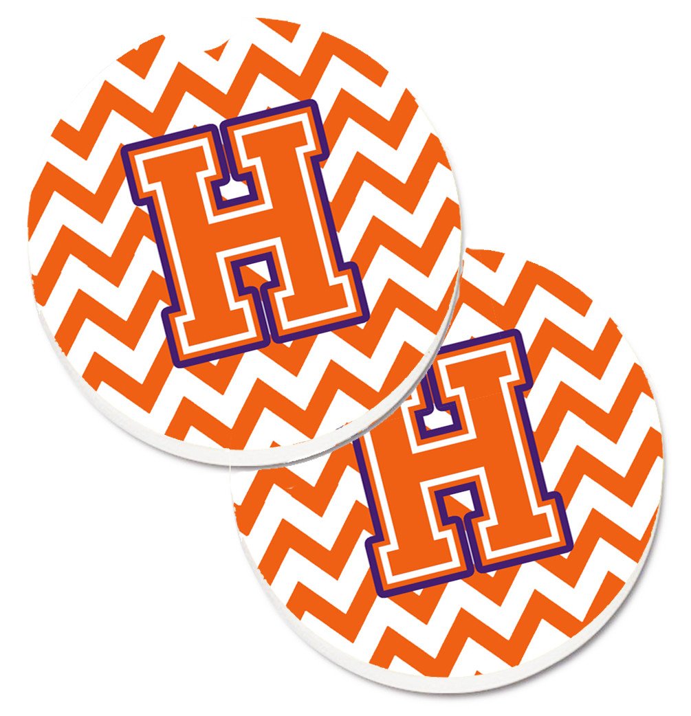 Letter H Chevron Orange and Regalia Set of 2 Cup Holder Car Coasters CJ1062-HCARC by Caroline's Treasures