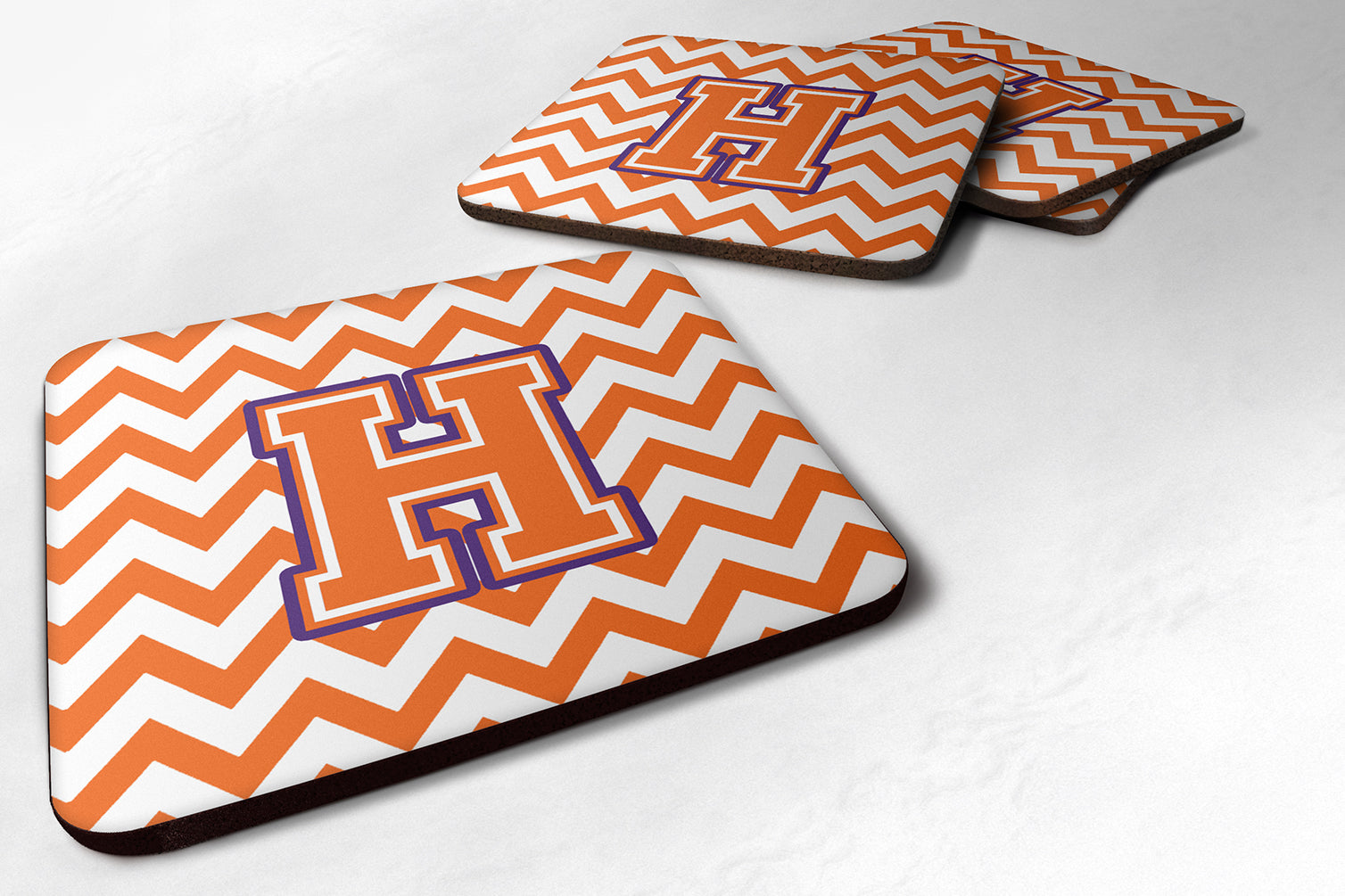 Letter H Chevron Orange and Regalia Foam Coaster Set of 4 CJ1062-HFC - the-store.com