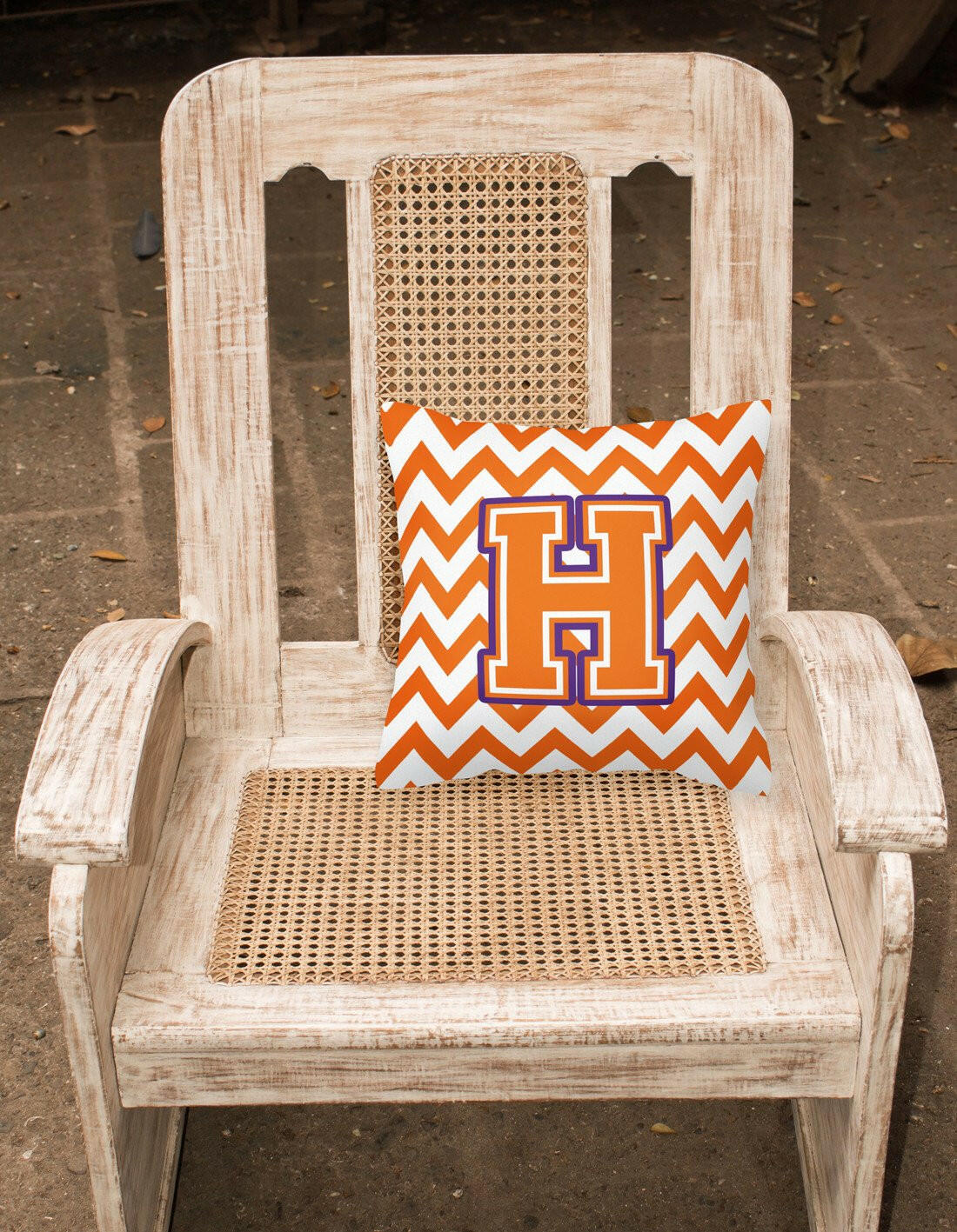 Letter H Chevron Orange and Regalia Fabric Decorative Pillow CJ1062-HPW1414 by Caroline's Treasures