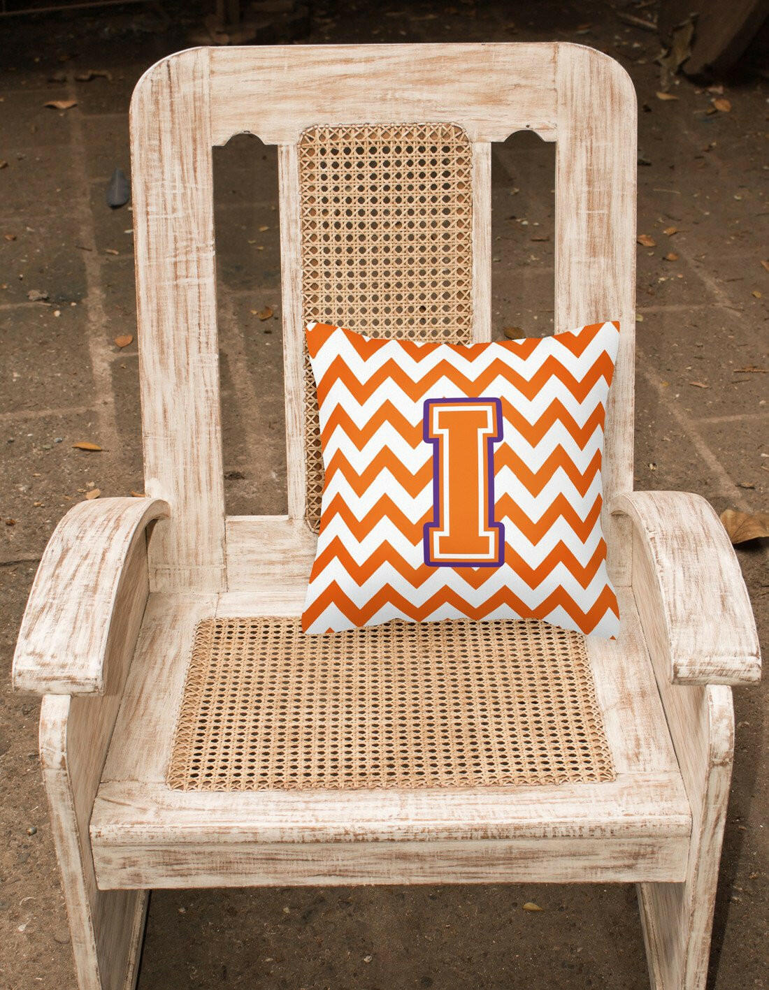 Letter I Chevron Orange and Regalia Fabric Decorative Pillow CJ1062-IPW1414 by Caroline's Treasures