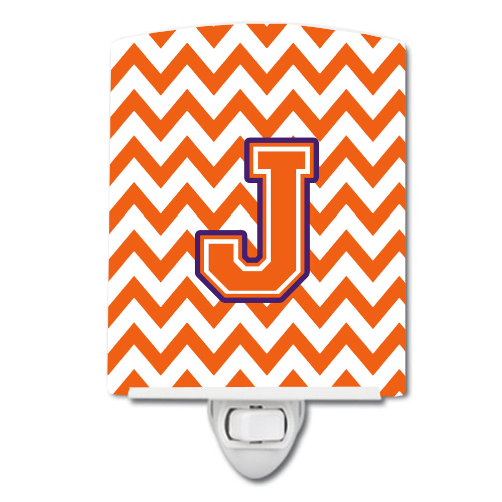 Letter J Chevron Orange and Regalia Ceramic Night Light CJ1062-JCNL - the-store.com