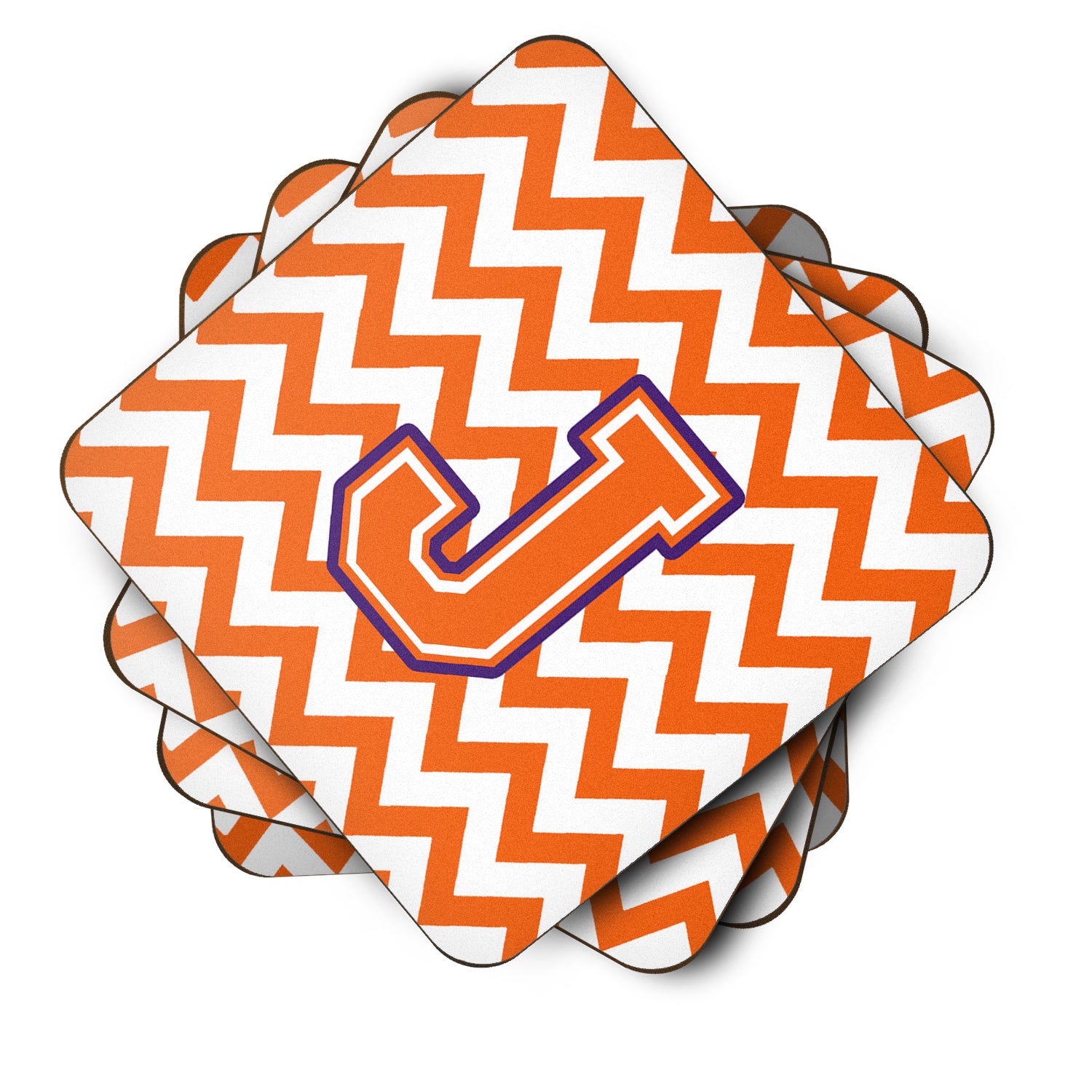 Letter J Chevron Orange and Regalia Foam Coaster Set of 4 CJ1062-JFC - the-store.com