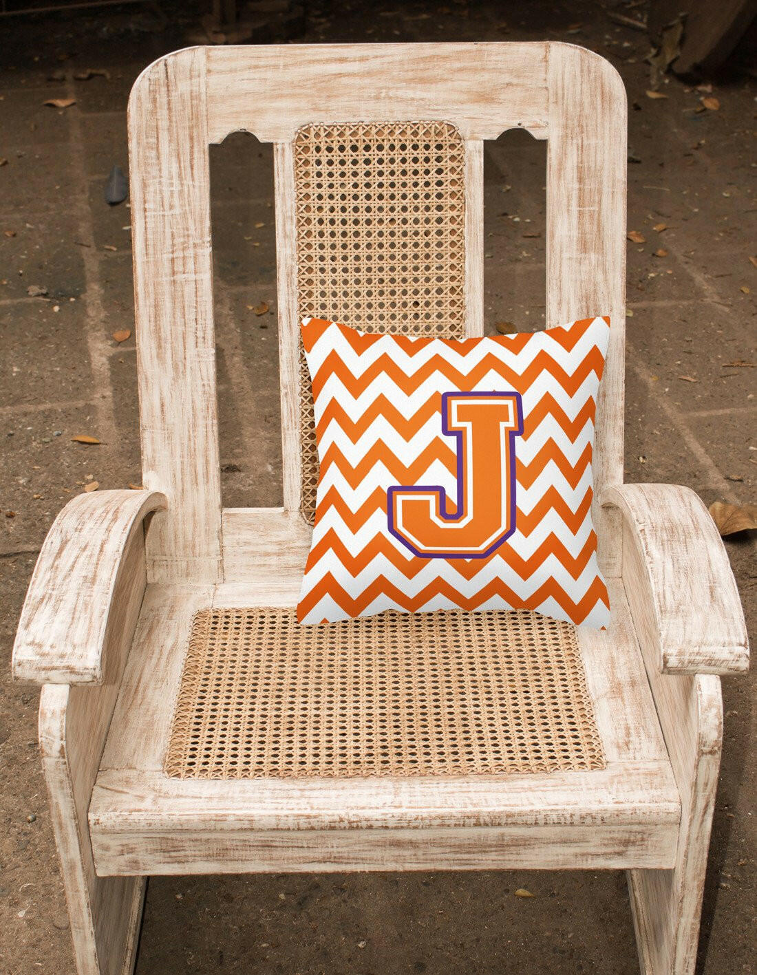 Letter J Chevron Orange and Regalia Fabric Decorative Pillow CJ1062-JPW1414 by Caroline's Treasures