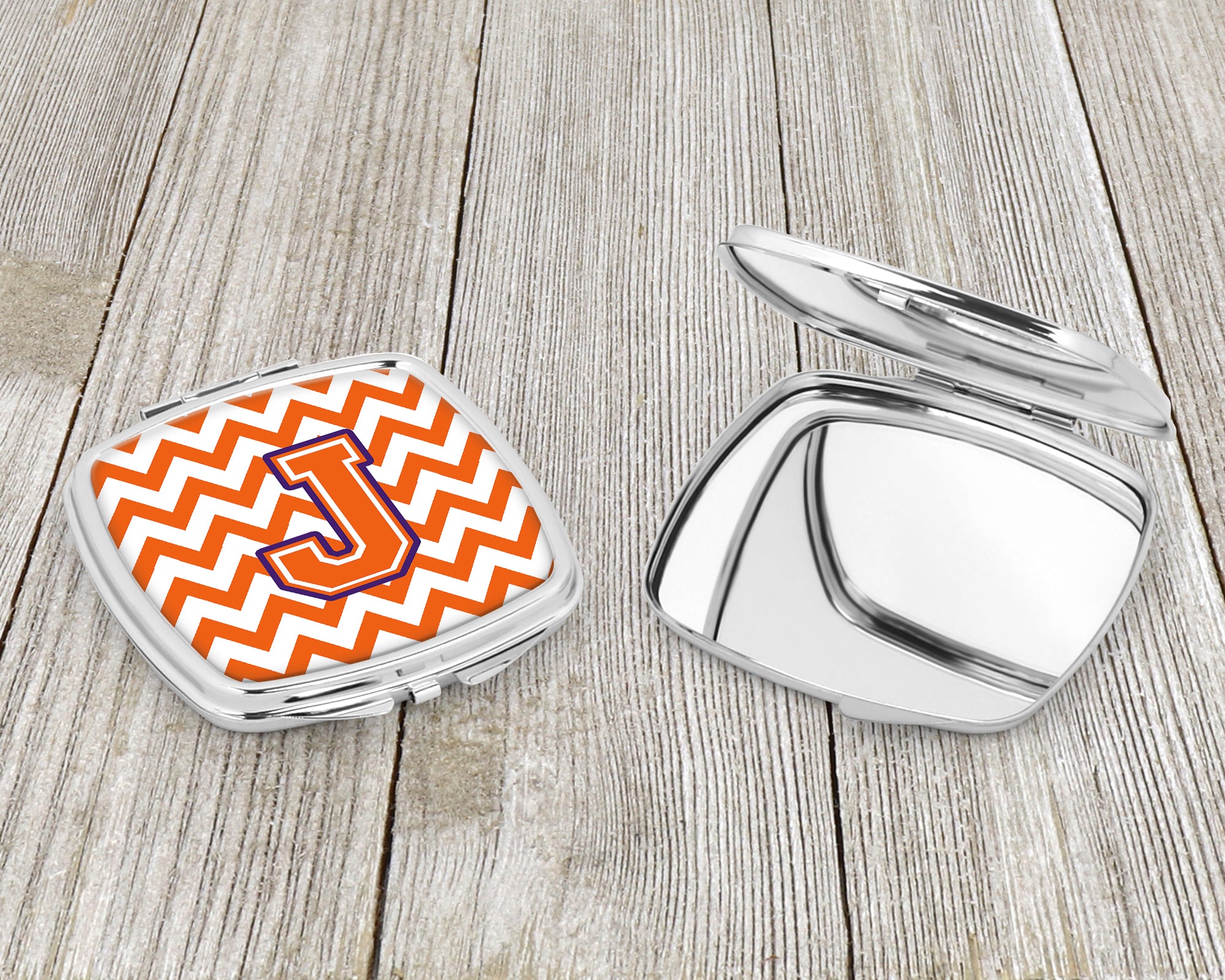 Letter J Chevron Orange and Regalia Compact Mirror CJ1062-JSCM  the-store.com.