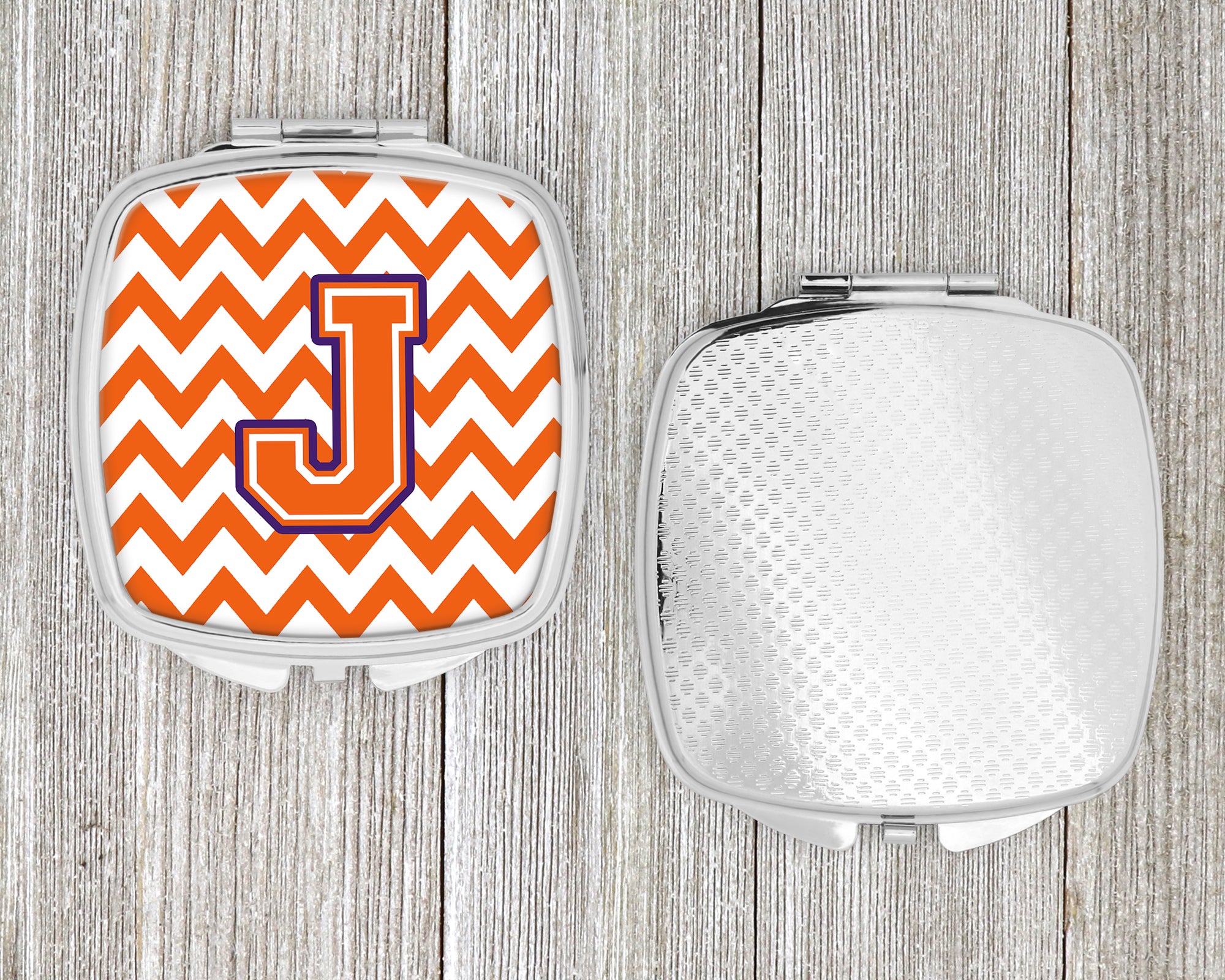 Letter J Chevron Orange and Regalia Compact Mirror CJ1062-JSCM  the-store.com.