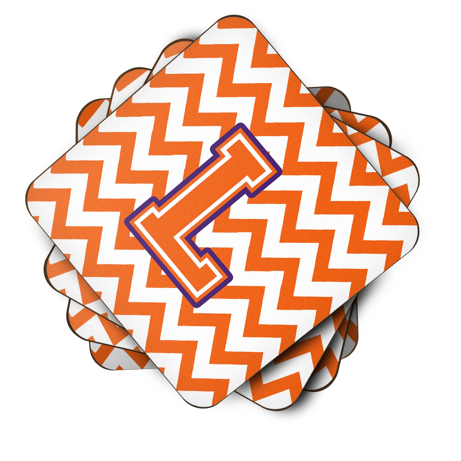 Letter L Chevron Orange and Regalia Foam Coaster Set of 4 CJ1062-LFC - the-store.com