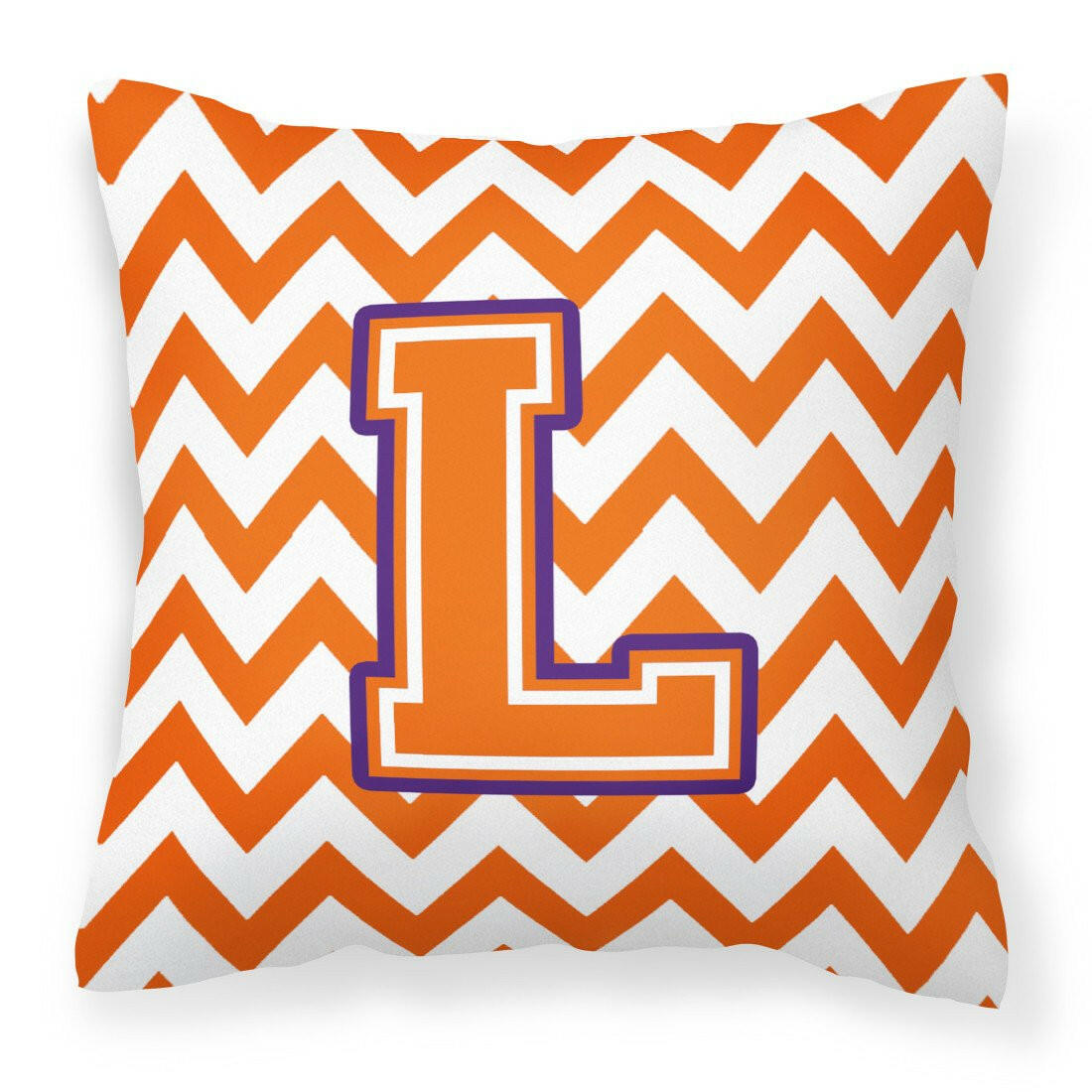 Letter L Chevron Orange and Regalia Fabric Decorative Pillow CJ1062-LPW1414 by Caroline's Treasures