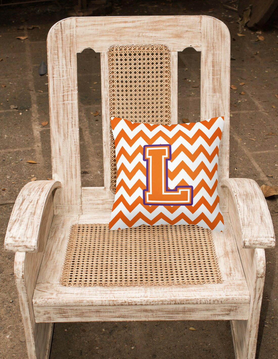 Letter L Chevron Orange and Regalia Fabric Decorative Pillow CJ1062-LPW1414 by Caroline's Treasures