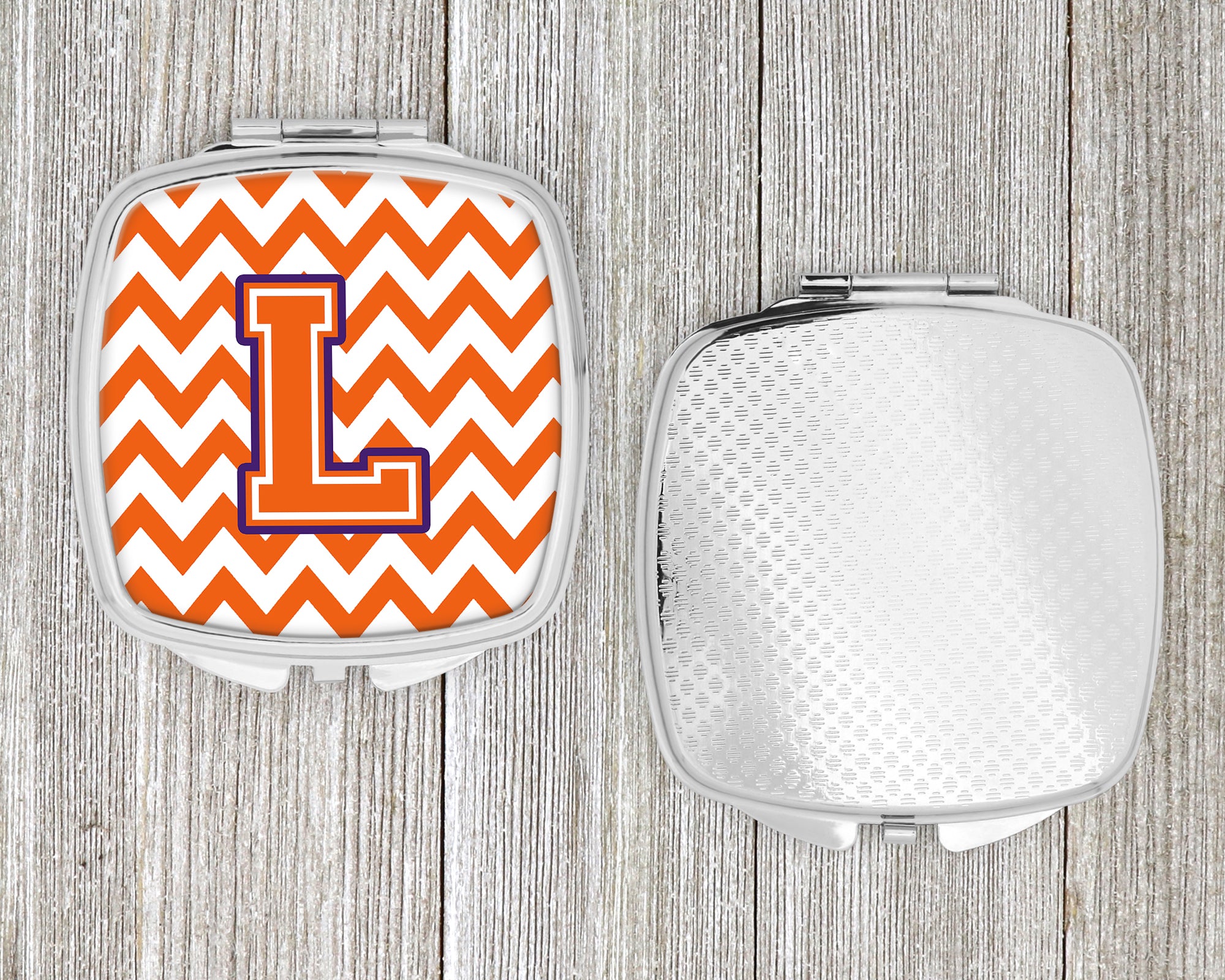 Letter L Chevron Orange and Regalia Compact Mirror CJ1062-LSCM  the-store.com.