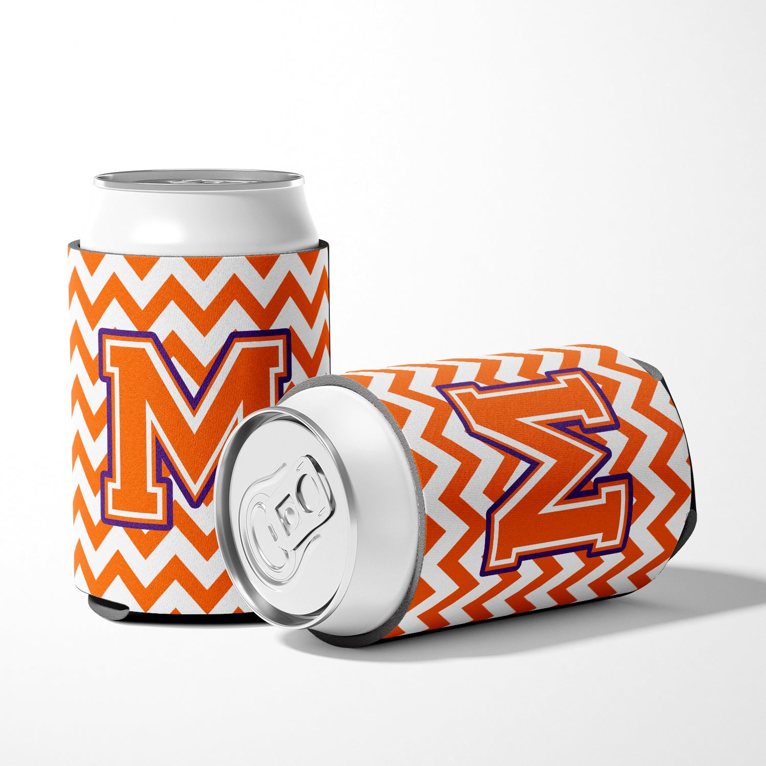 Letter M Chevron Orange and Regalia Can or Bottle Hugger CJ1062-MCC.