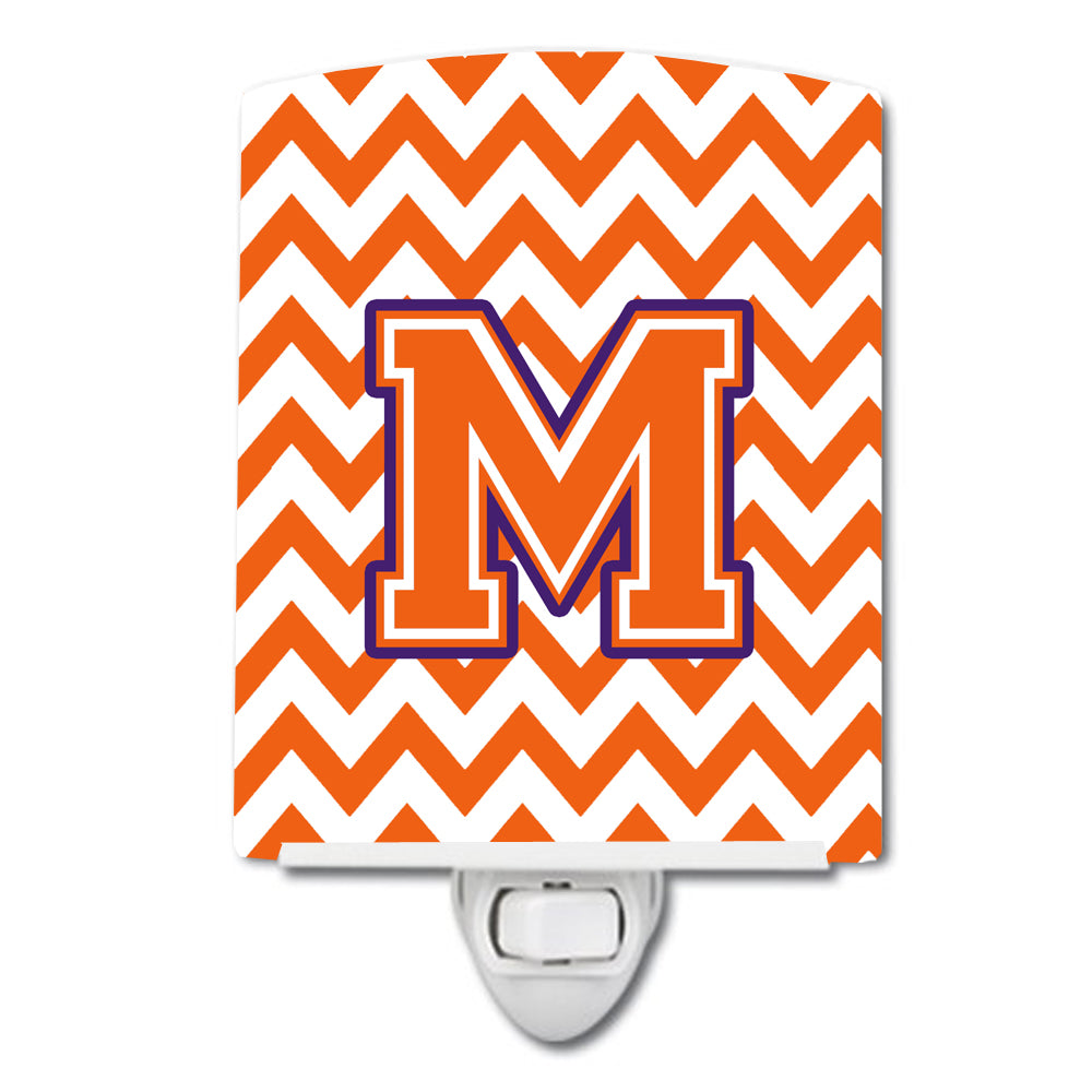 Letter M Chevron Orange and Regalia Ceramic Night Light CJ1062-MCNL - the-store.com