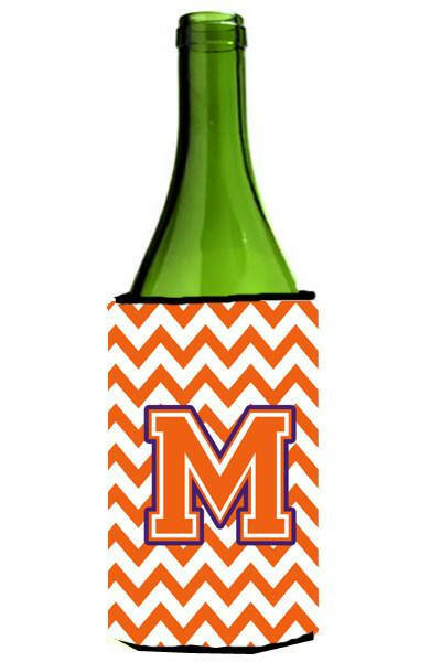 Letter M Chevron Orange and Regalia Wine Bottle Beverage Insulator Hugger CJ1062-MLITERK by Caroline's Treasures