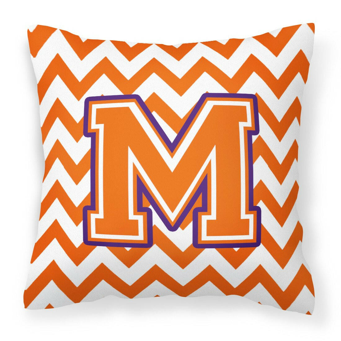 Letter M Chevron Orange and Regalia Fabric Decorative Pillow CJ1062-MPW1414 by Caroline's Treasures