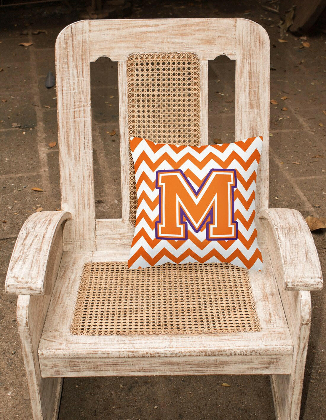 Letter M Chevron Orange and Regalia Fabric Decorative Pillow CJ1062-MPW1414 by Caroline's Treasures