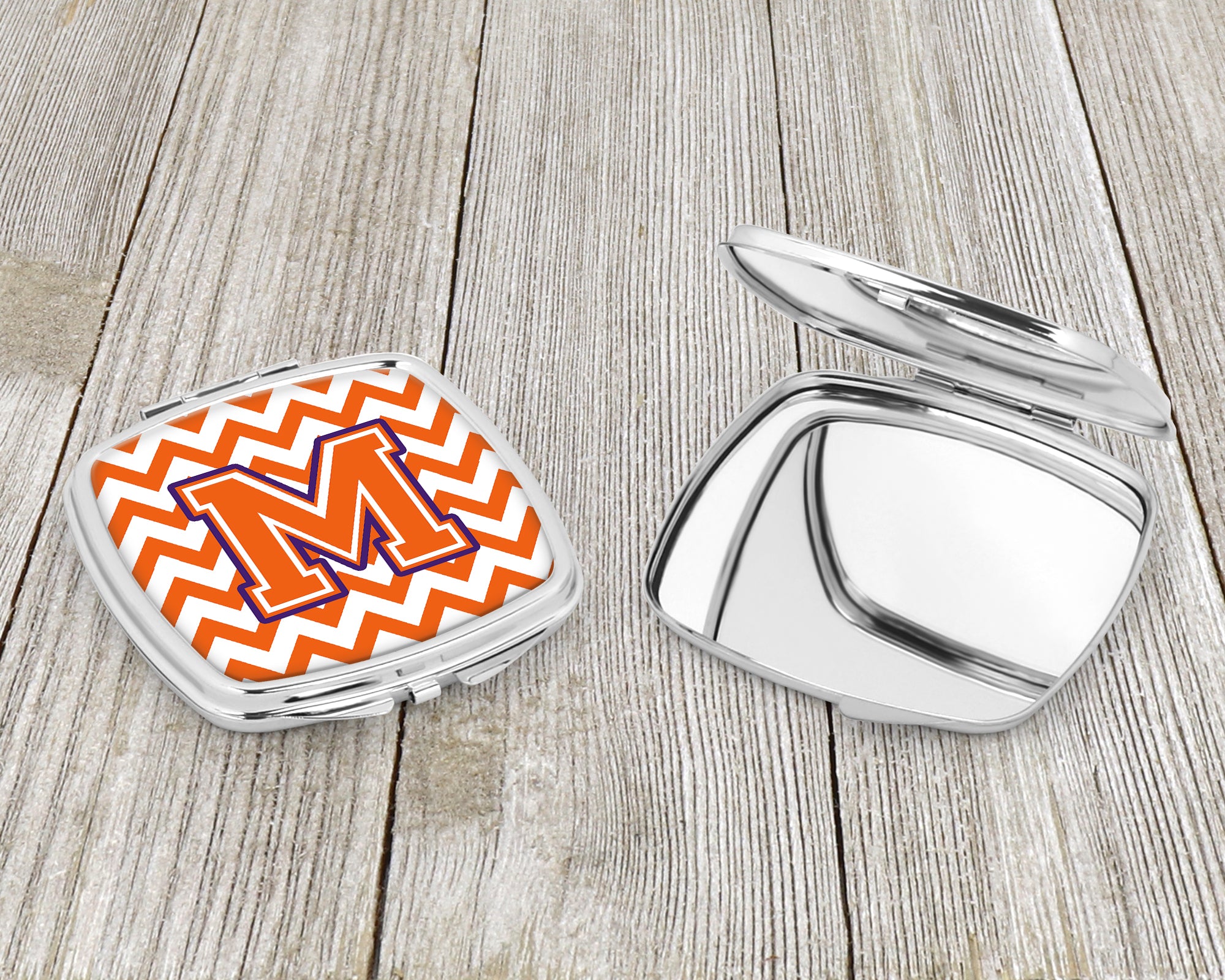 Letter M Chevron Orange and Regalia Compact Mirror CJ1062-MSCM  the-store.com.