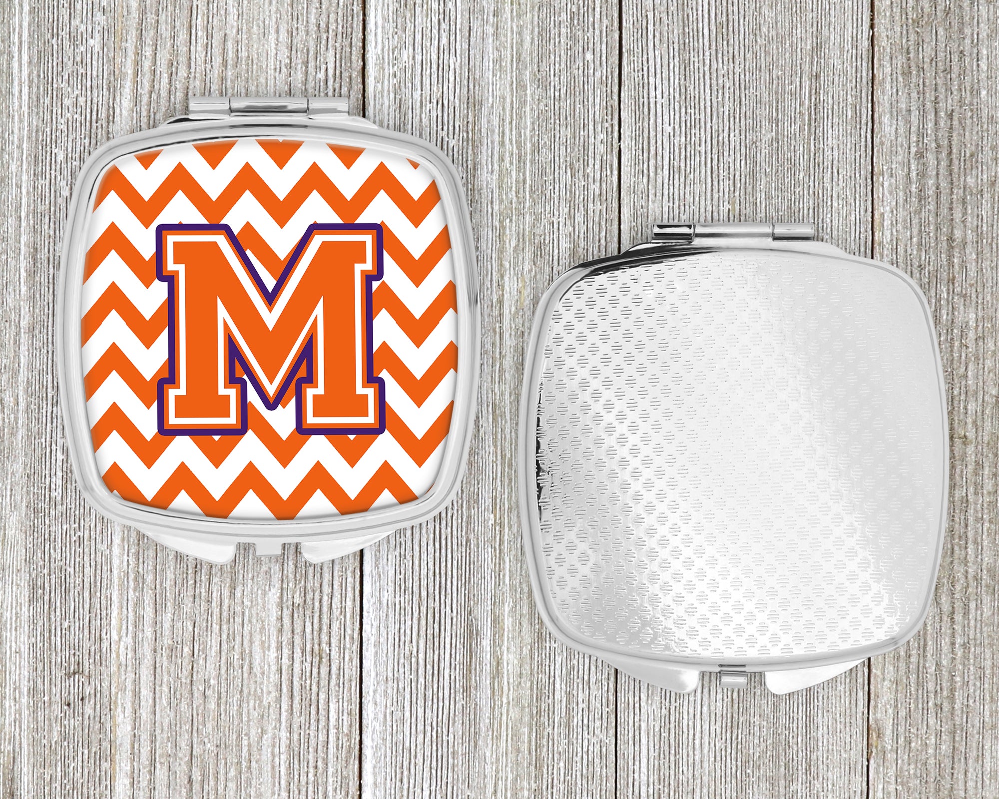 Letter M Chevron Orange and Regalia Compact Mirror CJ1062-MSCM  the-store.com.