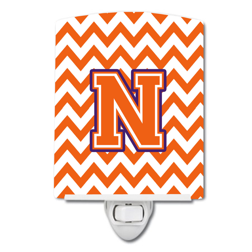 Letter N Chevron Orange and Regalia Ceramic Night Light CJ1062-NCNL - the-store.com