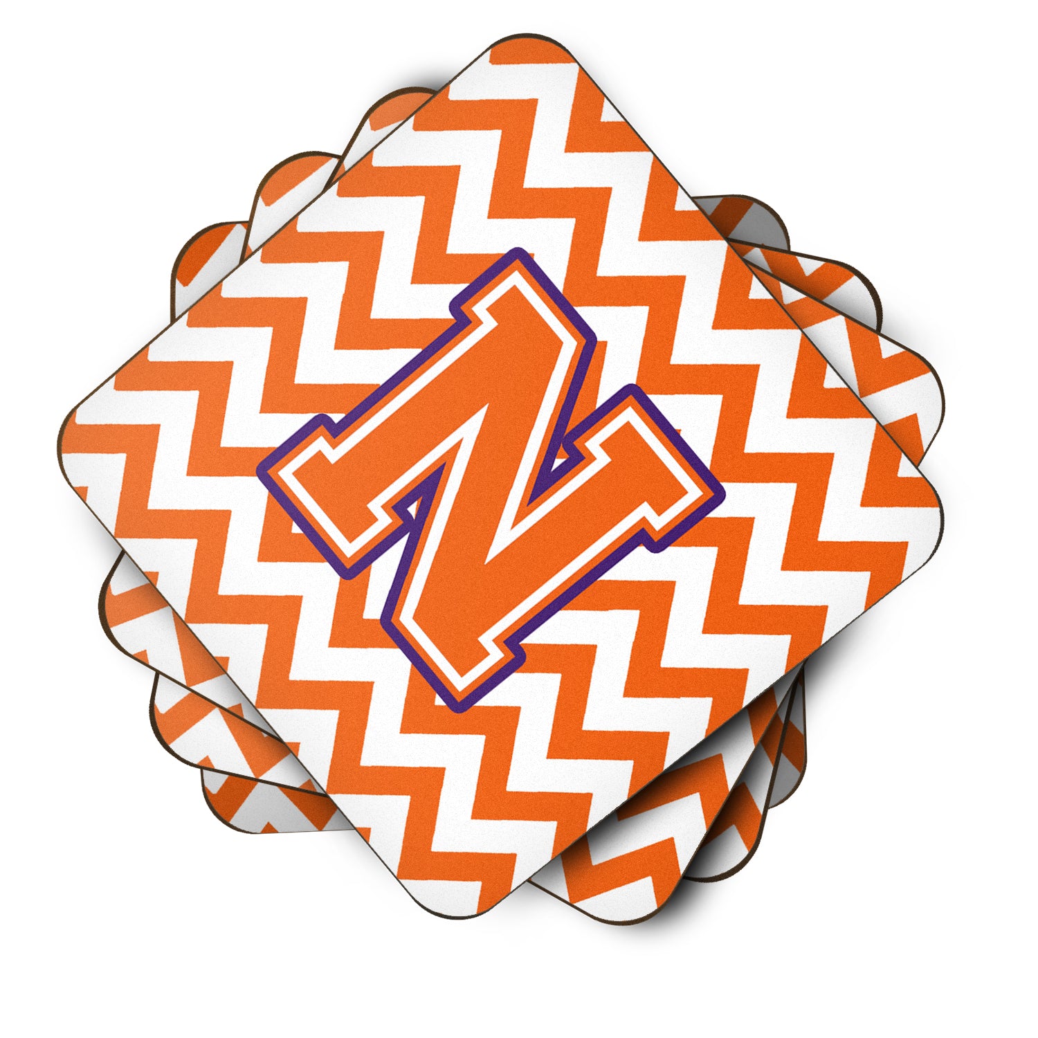 Letter N Chevron Orange and Regalia Foam Coaster Set of 4 CJ1062-NFC - the-store.com