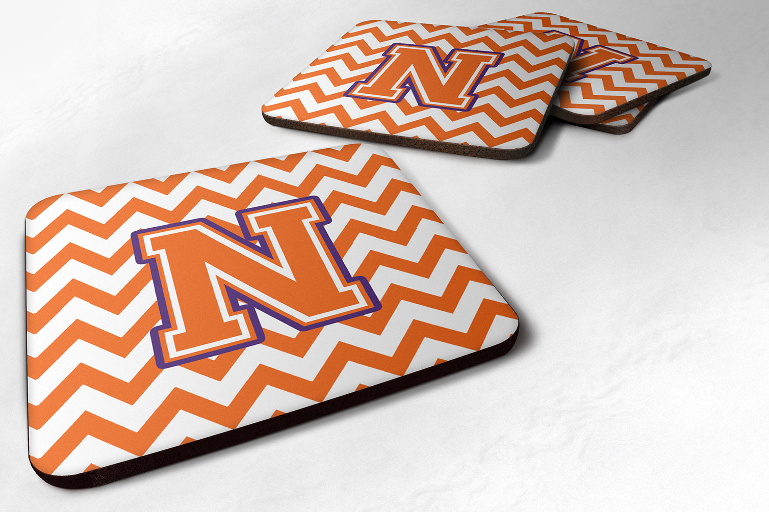 Letter N Chevron Orange and Regalia Foam Coaster Set of 4 CJ1062-NFC - the-store.com