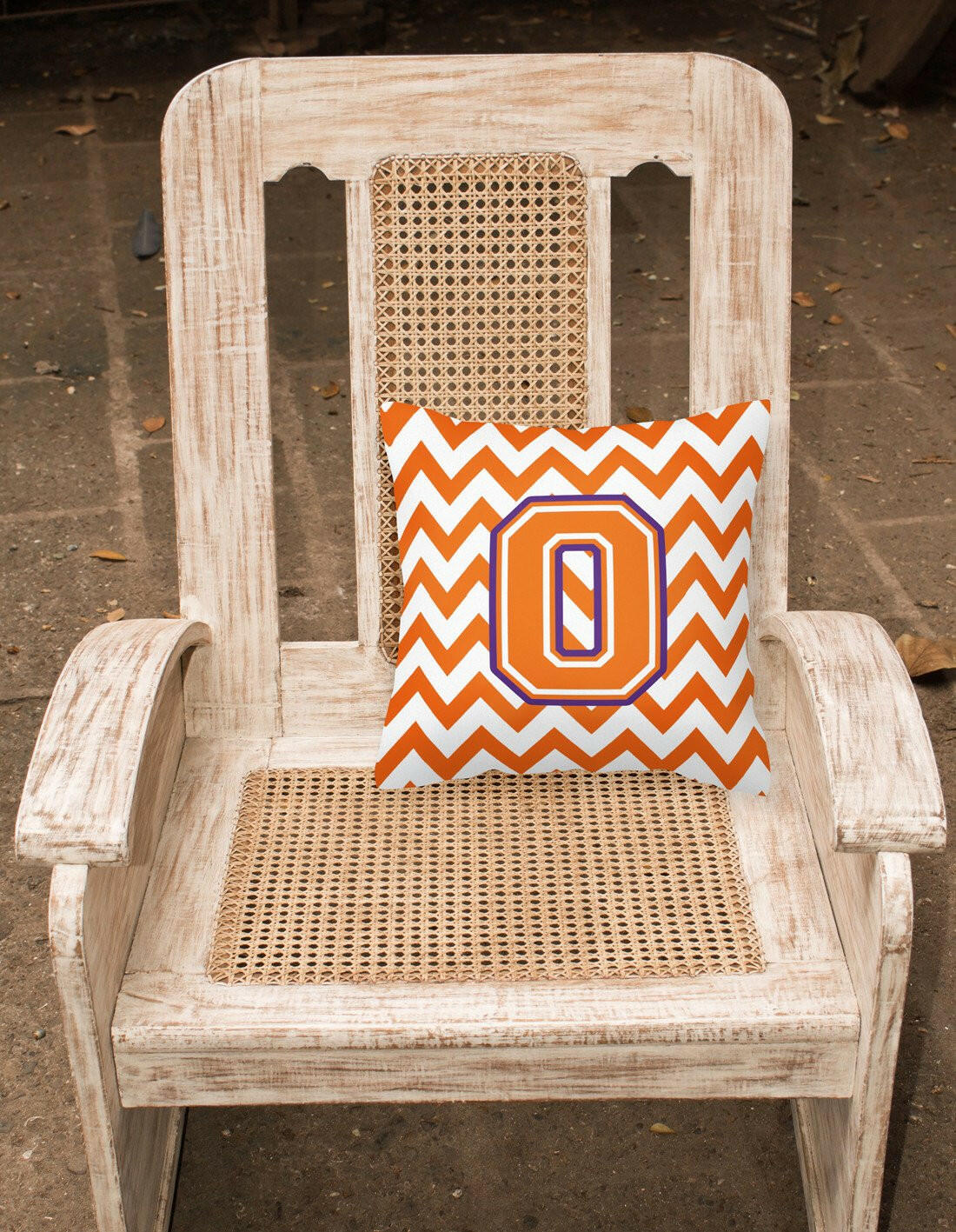 Letter O Chevron Orange and Regalia Fabric Decorative Pillow CJ1062-OPW1414 by Caroline's Treasures