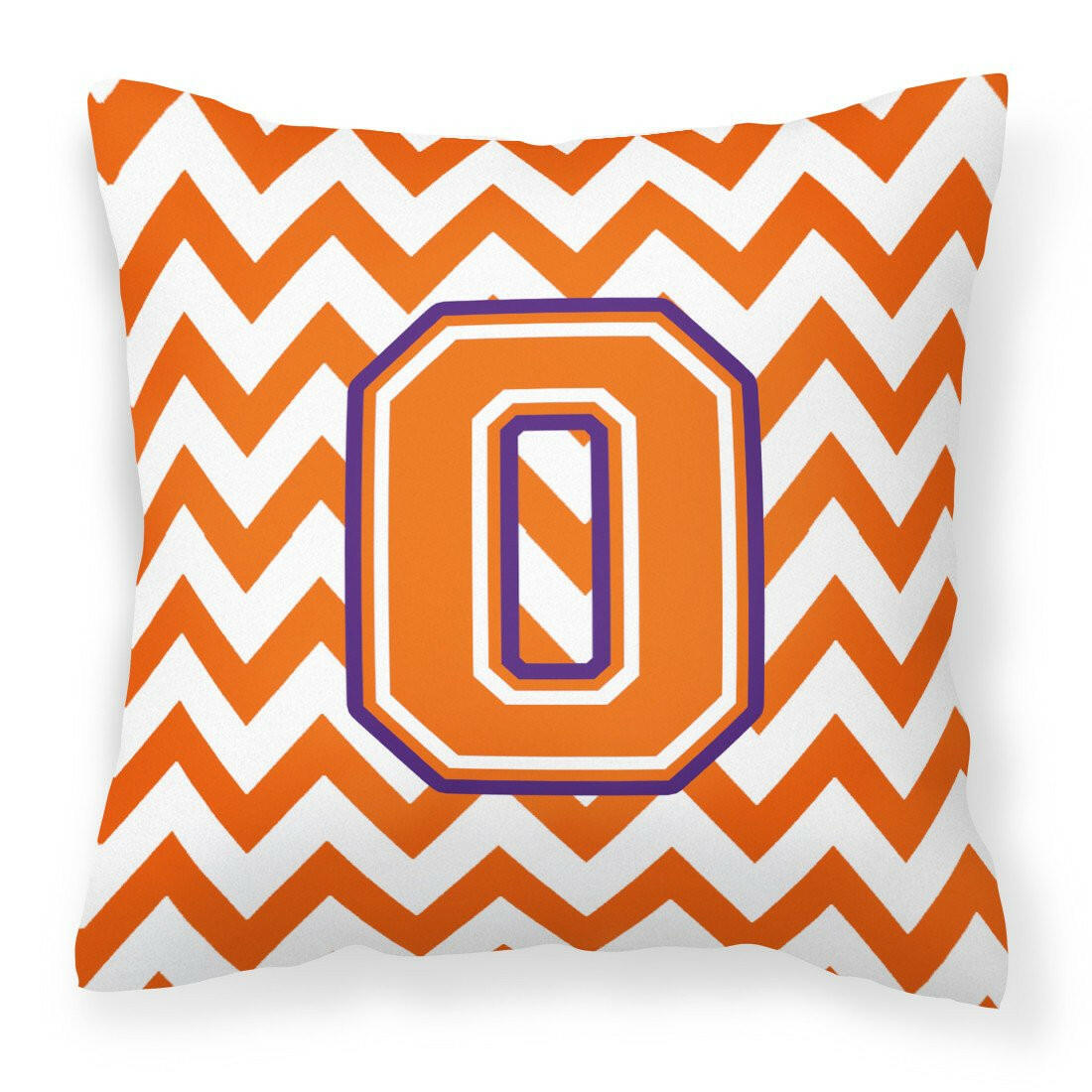 Letter O Chevron Orange and Regalia Fabric Decorative Pillow CJ1062-OPW1414 by Caroline's Treasures