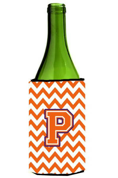 Letter P Chevron Orange and Regalia Wine Bottle Beverage Insulator Hugger CJ1062-PLITERK by Caroline's Treasures