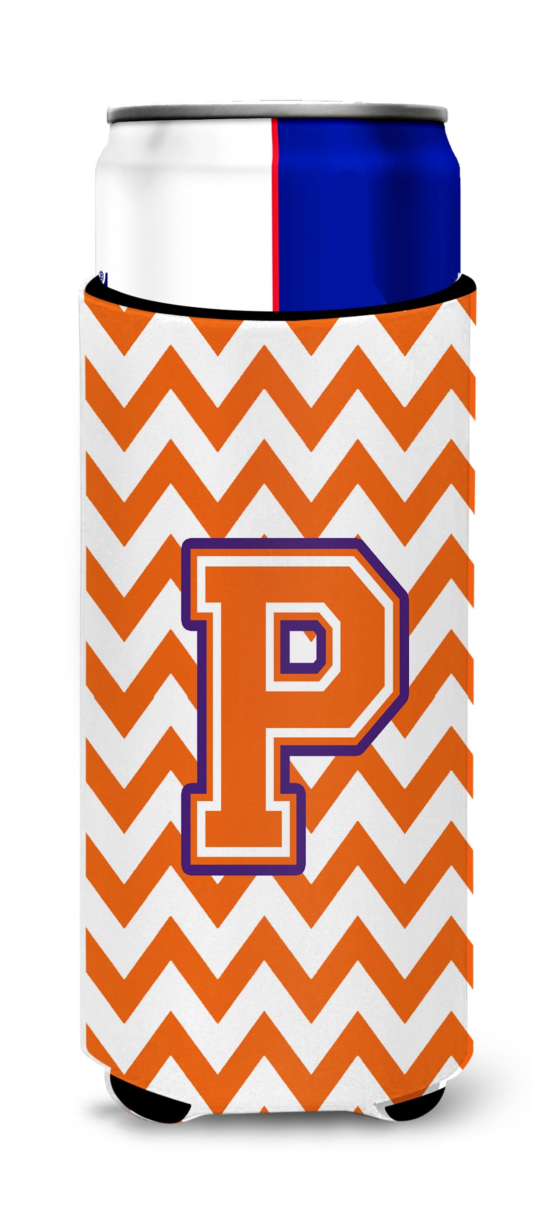 Letter P Chevron Orange and Regalia Ultra Beverage Insulators for slim cans CJ1062-PMUK.