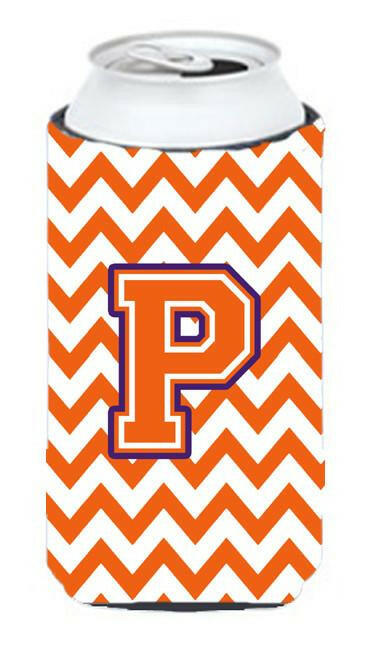 Letter P Chevron Orange and Regalia Tall Boy Beverage Insulator Hugger CJ1062-PTBC by Caroline's Treasures