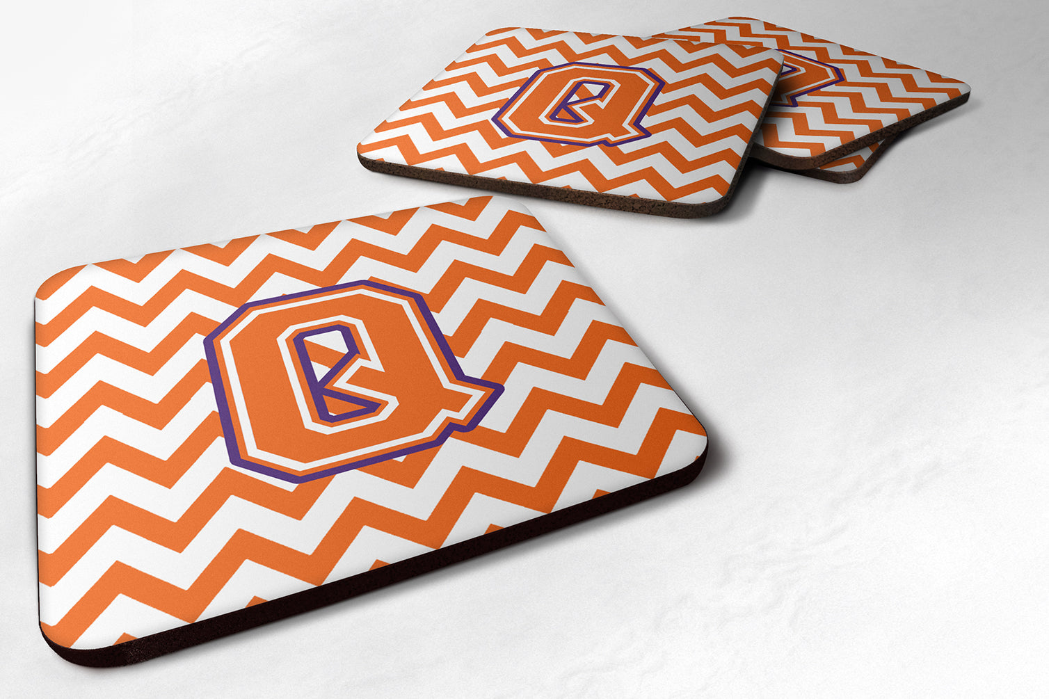 Letter Q Chevron Orange and Regalia Foam Coaster Set of 4 CJ1062-QFC - the-store.com