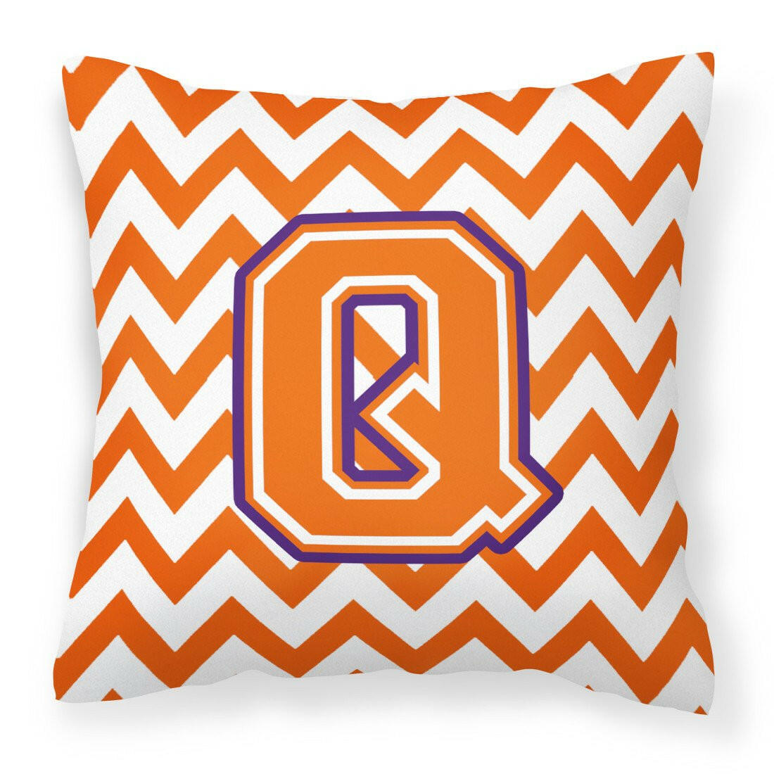 Letter Q Chevron Orange and Regalia Fabric Decorative Pillow CJ1062-QPW1414 by Caroline's Treasures