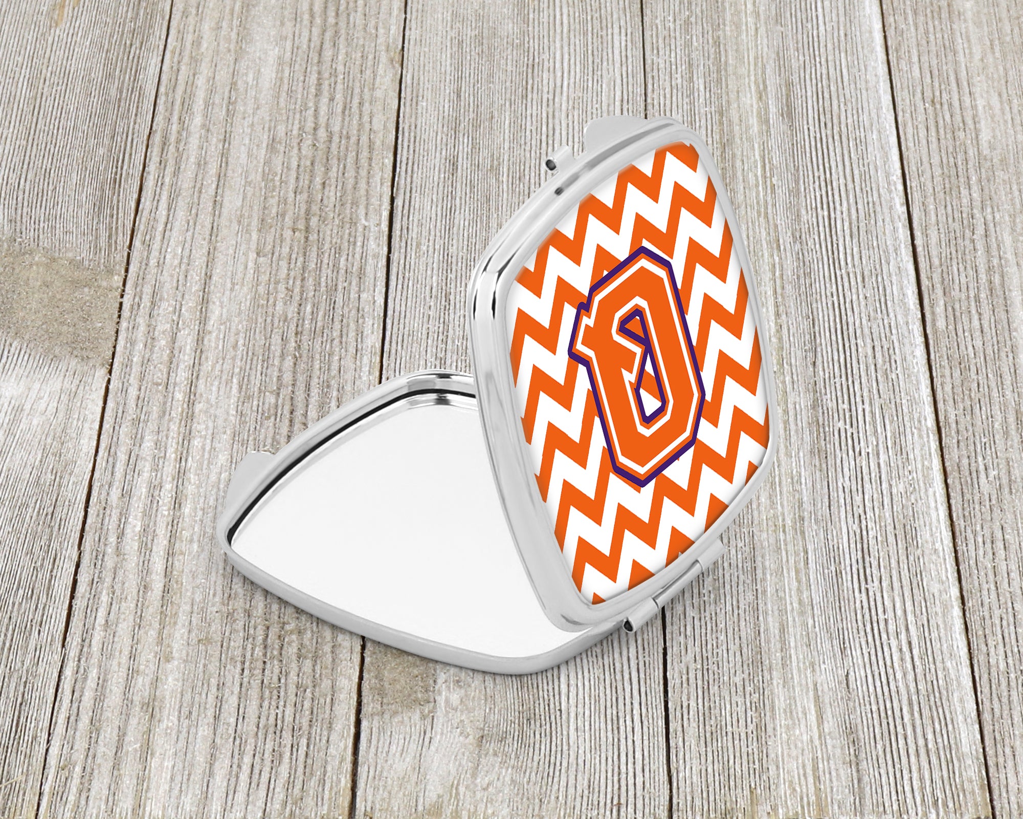 Letter Q Chevron Orange and Regalia Compact Mirror CJ1062-QSCM  the-store.com.