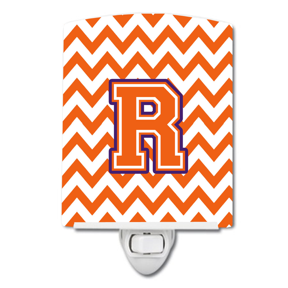 Letter R Chevron Orange and Regalia Ceramic Night Light CJ1062-RCNL - the-store.com