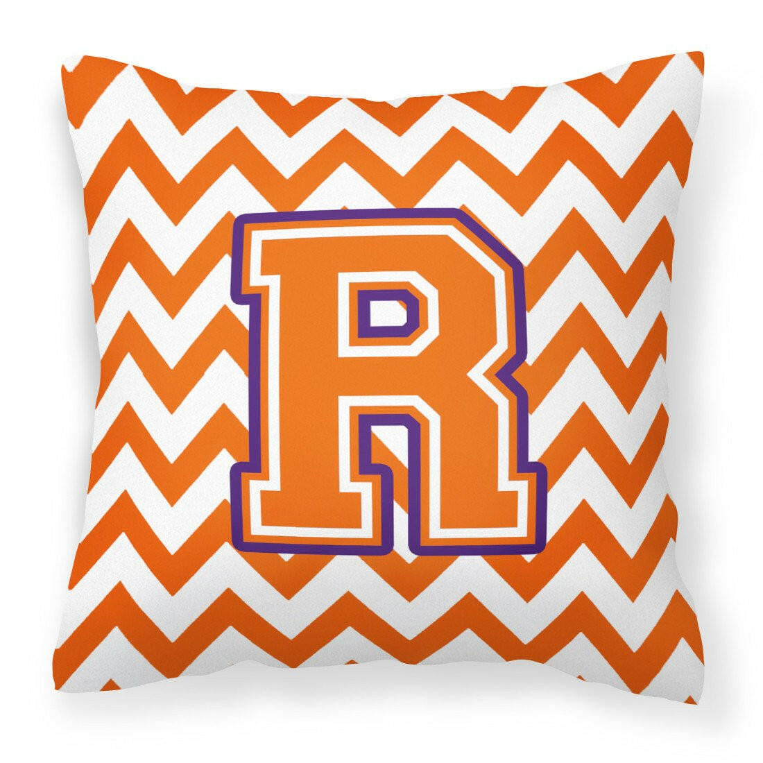 Letter R Chevron Orange and Regalia Fabric Decorative Pillow CJ1062-RPW1414 by Caroline's Treasures