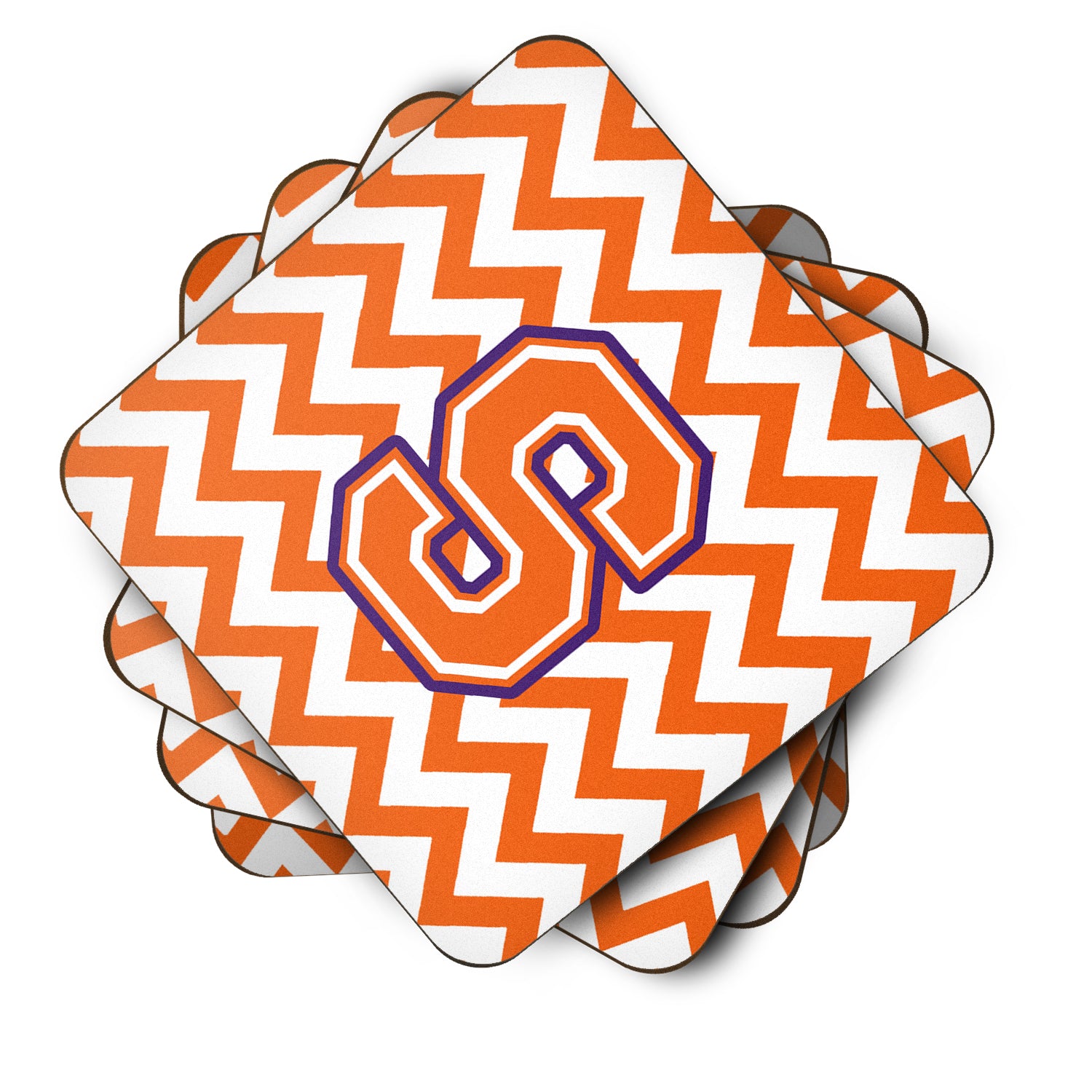 Letter S Chevron Orange and Regalia Foam Coaster Set of 4 CJ1062-SFC - the-store.com