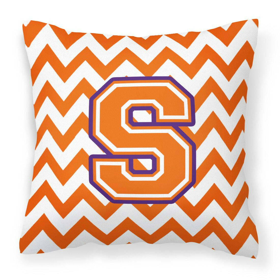 Letter S Chevron Orange and Regalia Fabric Decorative Pillow CJ1062-SPW1414 by Caroline&#39;s Treasures