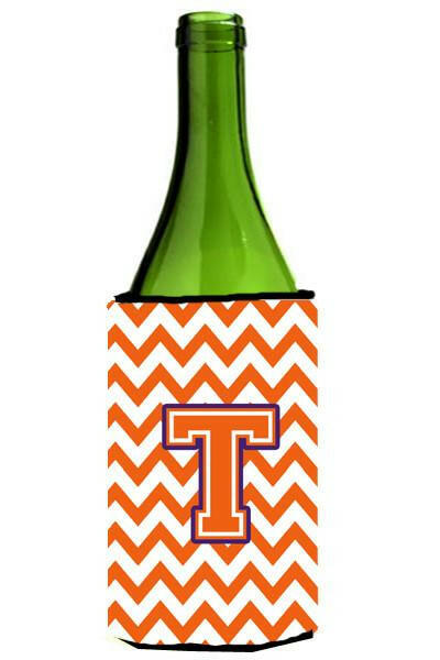 Letter T Chevron Orange and Regalia Wine Bottle Beverage Insulator Hugger CJ1062-TLITERK by Caroline's Treasures