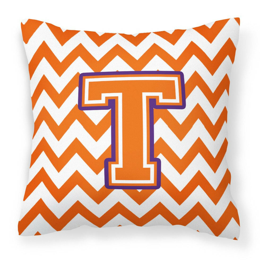 Letter T Chevron Orange and Regalia Fabric Decorative Pillow CJ1062-TPW1414 by Caroline's Treasures