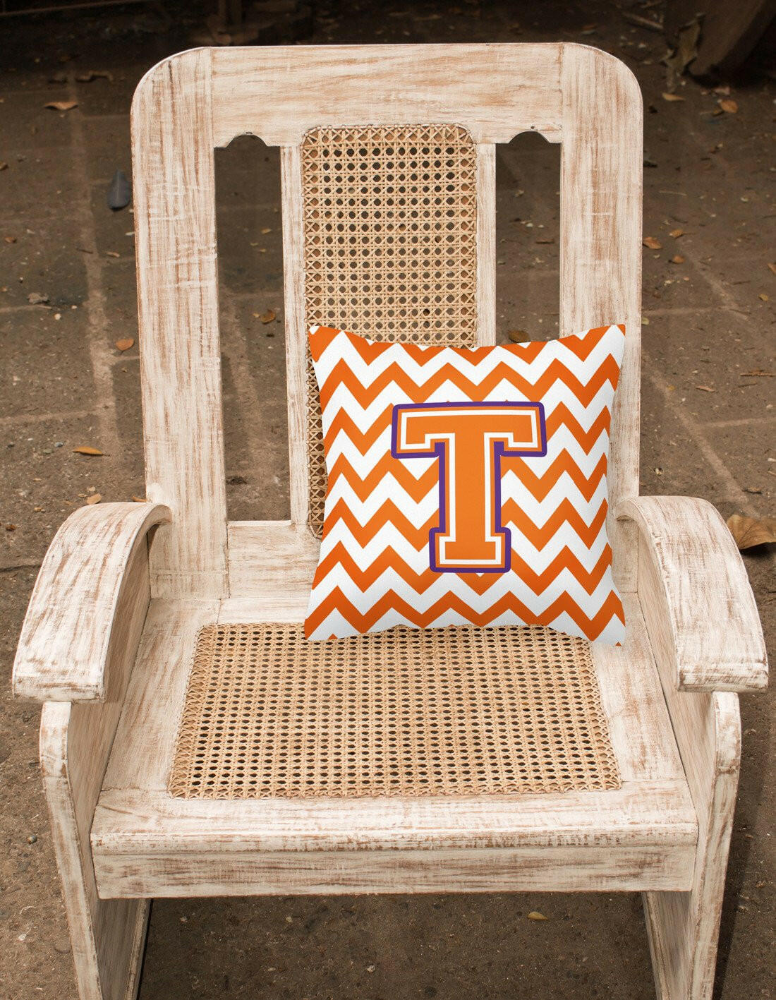 Letter T Chevron Orange and Regalia Fabric Decorative Pillow CJ1062-TPW1414 by Caroline's Treasures