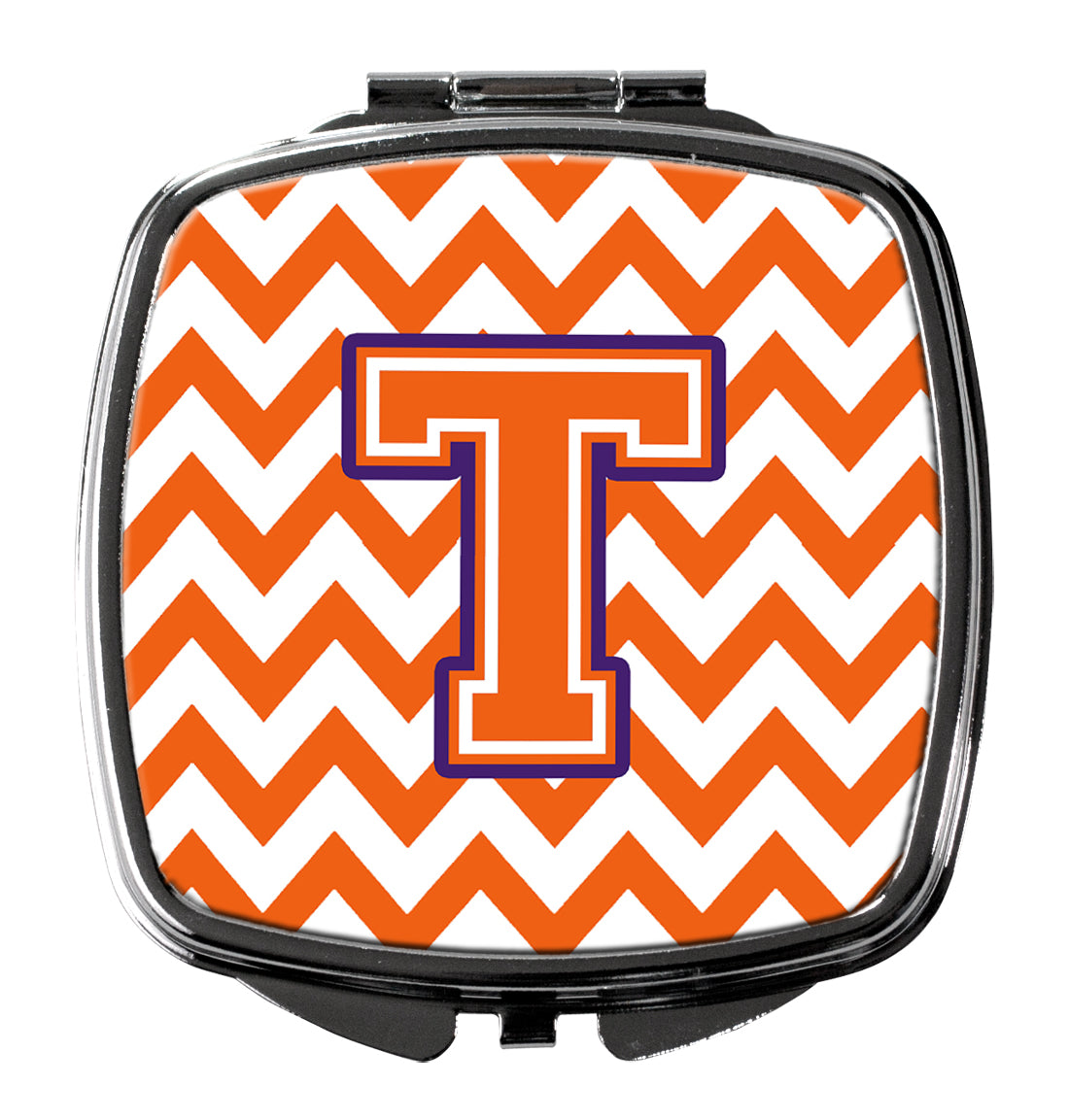 Letter T Chevron Orange and Regalia Compact Mirror CJ1062-TSCM  the-store.com.