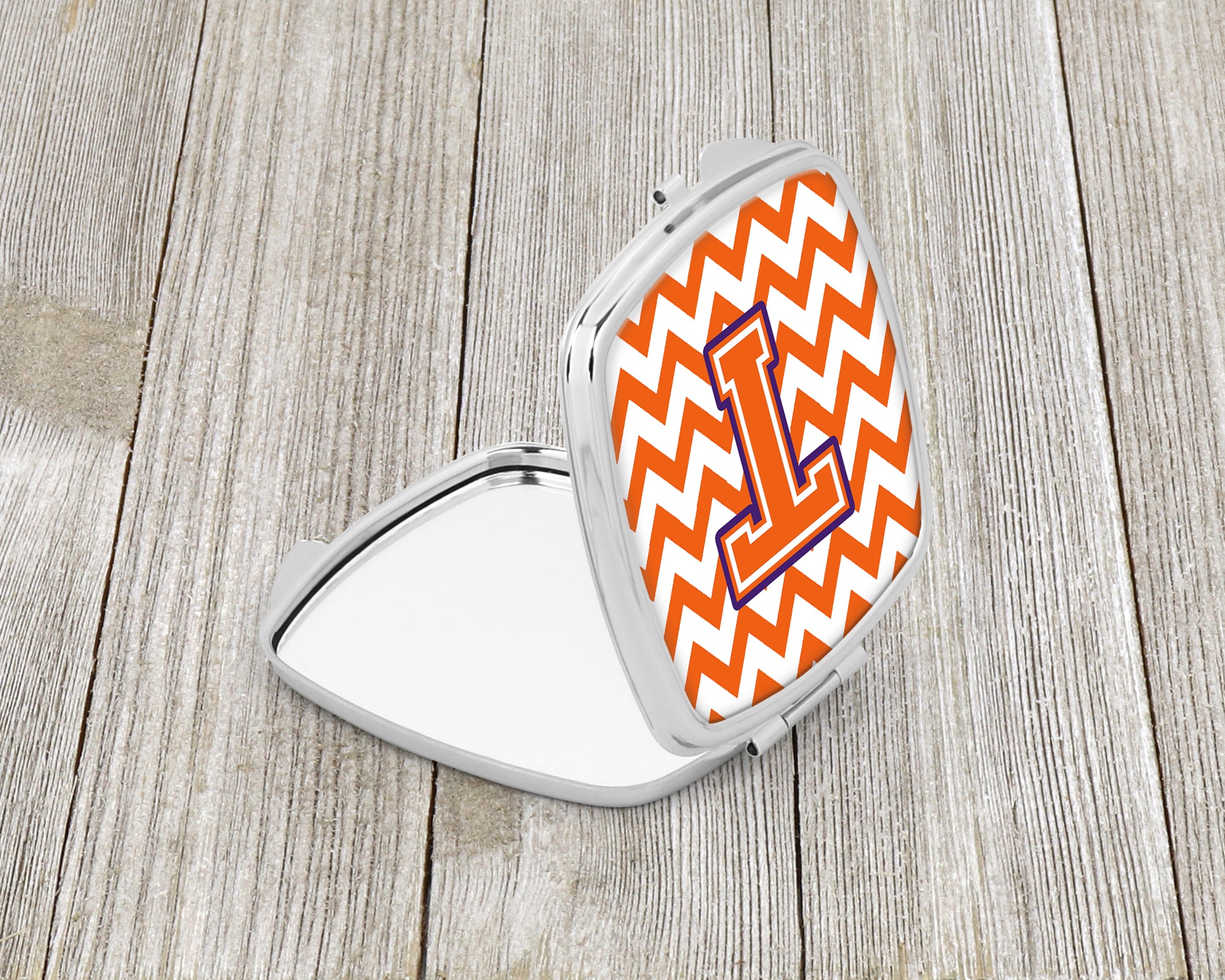 Letter T Chevron Orange and Regalia Compact Mirror CJ1062-TSCM  the-store.com.